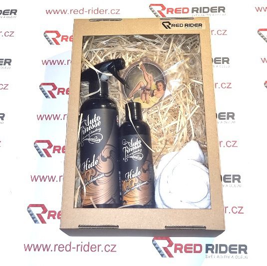 Red-rider.cz Dárkový set Auto Finesse White Microfiber Cloth + Auto Finesse Hide Leather Conditioner 250 ml + Auto Finesse Hide Leather Cleanser 500 ml + Auto Finesse Aroma Midnight Oil - Noční vánek
