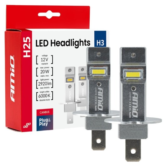LED autožárovky série H25, H3 bílá Canbus, 12V, 20W, 2920 lm - 2 ks