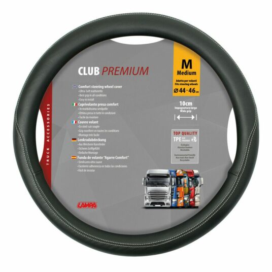 Potah volantu CLUB PREMIUM černý s bílým obšitím 44-46 cm