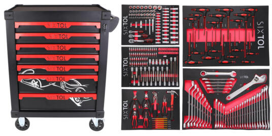 Dílenský vozík na nářadí MECHANIC TROLLEY KEVIN 253, 7 šuplíků, 253 ks nářadí SIXTOL