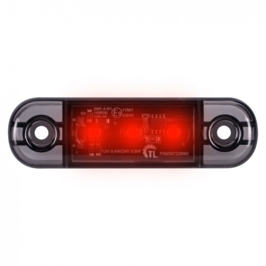 LED poziční světlo červené 84x24x11mm 3LED 12/24V ECE R10 R148