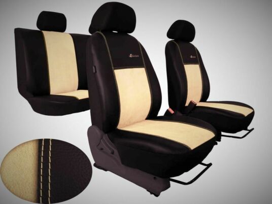 Autopotahy Škoda Octavia III, kožené/alcantara, EXCLUSIVE,bez zadní loketní opěrky, béžové SIXTOL