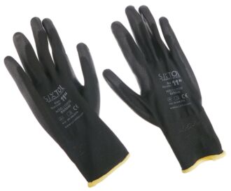 Rukavice pracovní z polyesteru polomáčené v PU GLOVE PE-PU 11, černé, vel 11", 6 párů SIXTOL