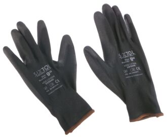 Rukavice pracovní z polyesteru polomáčené v PU GLOVE PE-PU 9, černé, vel 9", 6 párů SIXTOL