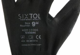 Rukavice pracovní z polyesteru polomáčené v polyuretanu GLOVE PE-PU 9, černé, velikost 9" SIXTOL