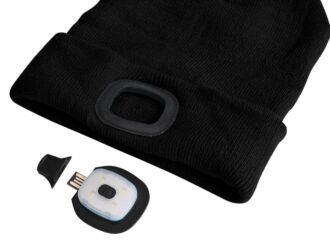Čepice s čelovkou 180lm, nabíjecí, USB, univerzální velikost, bavlna/PE, černá s bambulkou SIXTOL