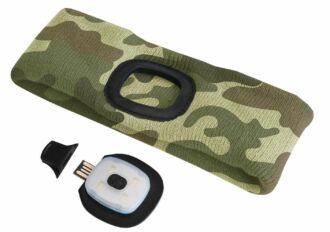 Čelenka s čelovkou 180lm, nabíjecí, USB, univerzální velikost, bavlna/PE, maskáčová SIXTOL