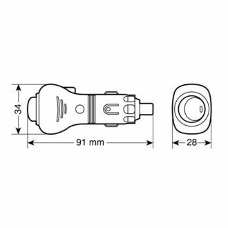 CL zástrčka se spínačem, bočním vstupem pro kabel, 12/24V, LAMPA