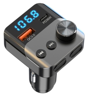 Bluetooth/FM modulátor bezdrátový, 12/24V, 1x USB, 1x USB-C