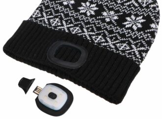 Čepice s čelovkou 180lm, nabíjecí, USB, univerzální velikost, bavlna/PE, zimní černá SIXTOL