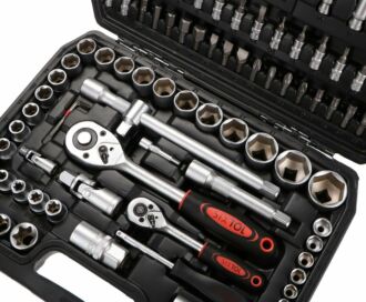 SET 1 Gola sada TOOL SET PLUS 108 + Dětské nářadí KIDS 12 + Čepice s čelovkou B-HAT, černá SIXTOL