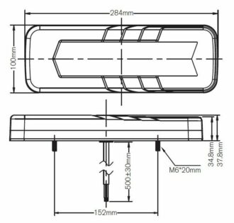 LED zadní svězlo, dynamická směrovka, 12/24V - 284x100x37,8mm