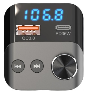Bluetooth/FM modulátor bezdrátový, 12/24V, 1x USB, 1x USB-C