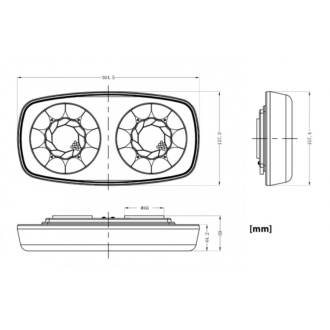 LED výstražná oranžová rampa homologovaná 305 x 158 x 45 mm 38W R10 R65 magnet