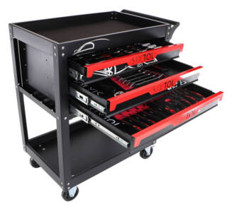 Dílenský vozík s nářadím MECHANIC TROLLEY JASON 94, 3 šuplíky, 1 police. 94 ks nářadí SIXTOL