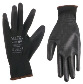 Rukavice pracovní z polyesteru polomáčené v PU GLOVE PE-PU 9, černé, vel 9", 6 párů SIXTOL