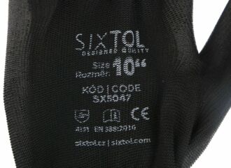Rukavice pracovní z polyesteru polomáčené v polyuretanu GLOVE PE-PU 10, černé, velikost 10 SIXTOL
