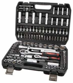 SET 1 Gola sada TOOL SET PLUS 108 + Dětské nářadí KIDS 12 + Čepice s čelovkou B-HAT, černá SIXTOL