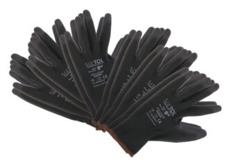 Rukavice pracovní z polyesteru polomáčené v PU GLOVE PE-PU 9, černé, vel 9", 6 párů SIXTOL
