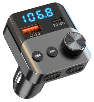 Bluetooth/FM modulátor bezdrátový, 12/24V, 1x USB, 1x USB-C