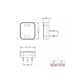 LED couvací světlo, bílé - 87x77x29 mm - 16 LED, ECE R10 R148, IP67