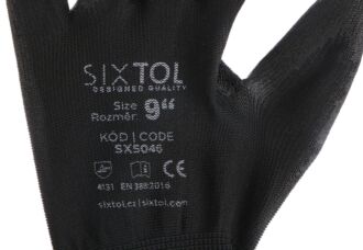 Rukavice pracovní z polyesteru polomáčené v PU GLOVE PE-PU 9, černé, vel 9", 6 párů SIXTOL