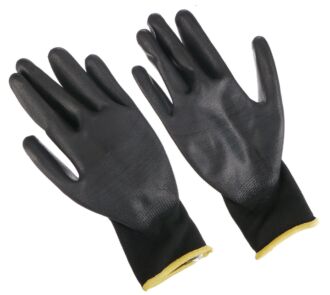 Rukavice pracovní z polyesteru polomáčené v PU GLOVE PE-PU 11, černé, vel 11", 6 párů SIXTOL